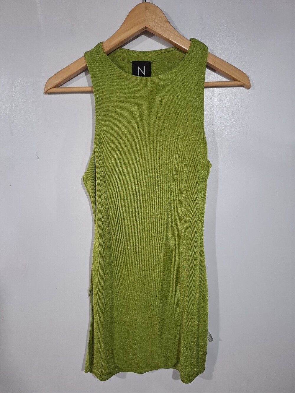naked wardrobe Olive green ribbed tank Sz S Tunic Slit Side Spandex NWT